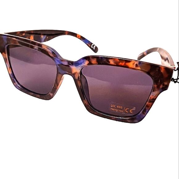 Tortoiseshell Sunglasses BROWN Oversize Squared-Cat Eye UV 400 Artsy Modern Glam - Picture 1 of 16